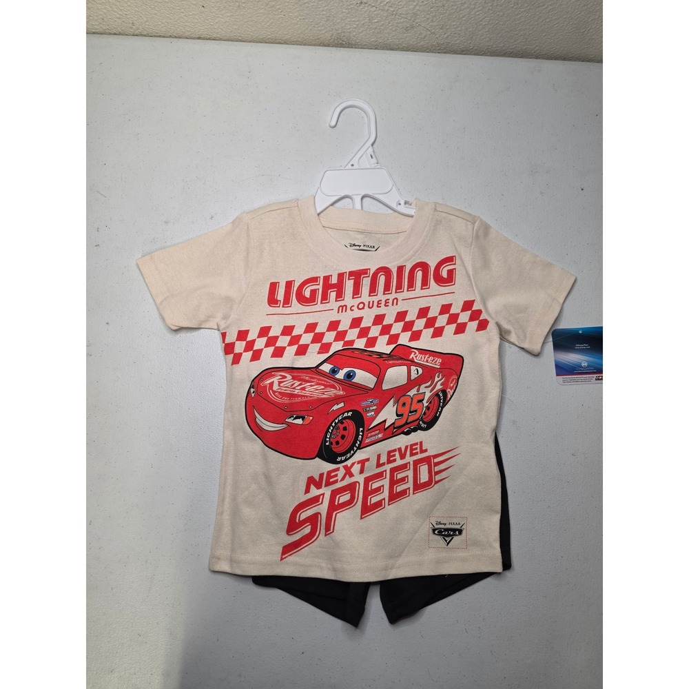 Disney Pixar Cars Lightning McQueen Graphic Tee and Mesh Shorts Set 2T NEW